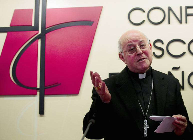 Archbishop Ricardo Blazquez Perez of Valladolid, Spain, is pictured at a news conference in Madrid in this March 12, 2014, file photo. Blazquez, 72, was one of 20 new cardinals appointed by Pope Francis Jan. 4. (CNS photo/Sergio Perez, Reuters)