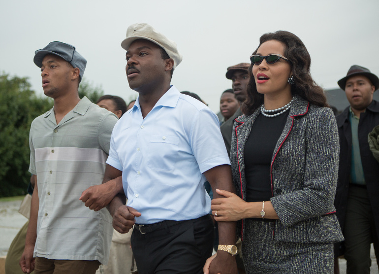 David Oyelowo, center and Carmen Ejogo star in a scene from the movie "Selma." (CNS/Paramount) 