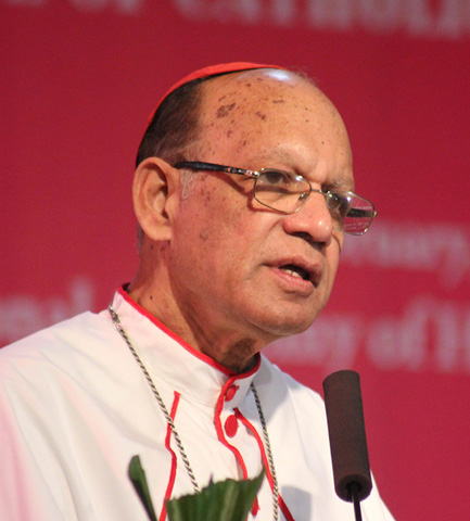 Indian Cardinal Oswald Gracias speaks at a meeting of Indian Catholic bishops in Bangalore Feb. 3. (CNS photo/Anto Akkara) 