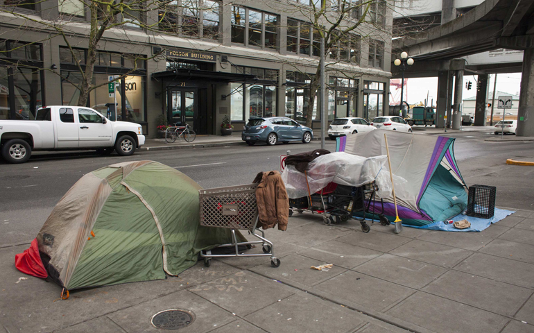 People camp illegally in Seattle Jan. 15, 2015. (CNS/David Ryder, Reuters)