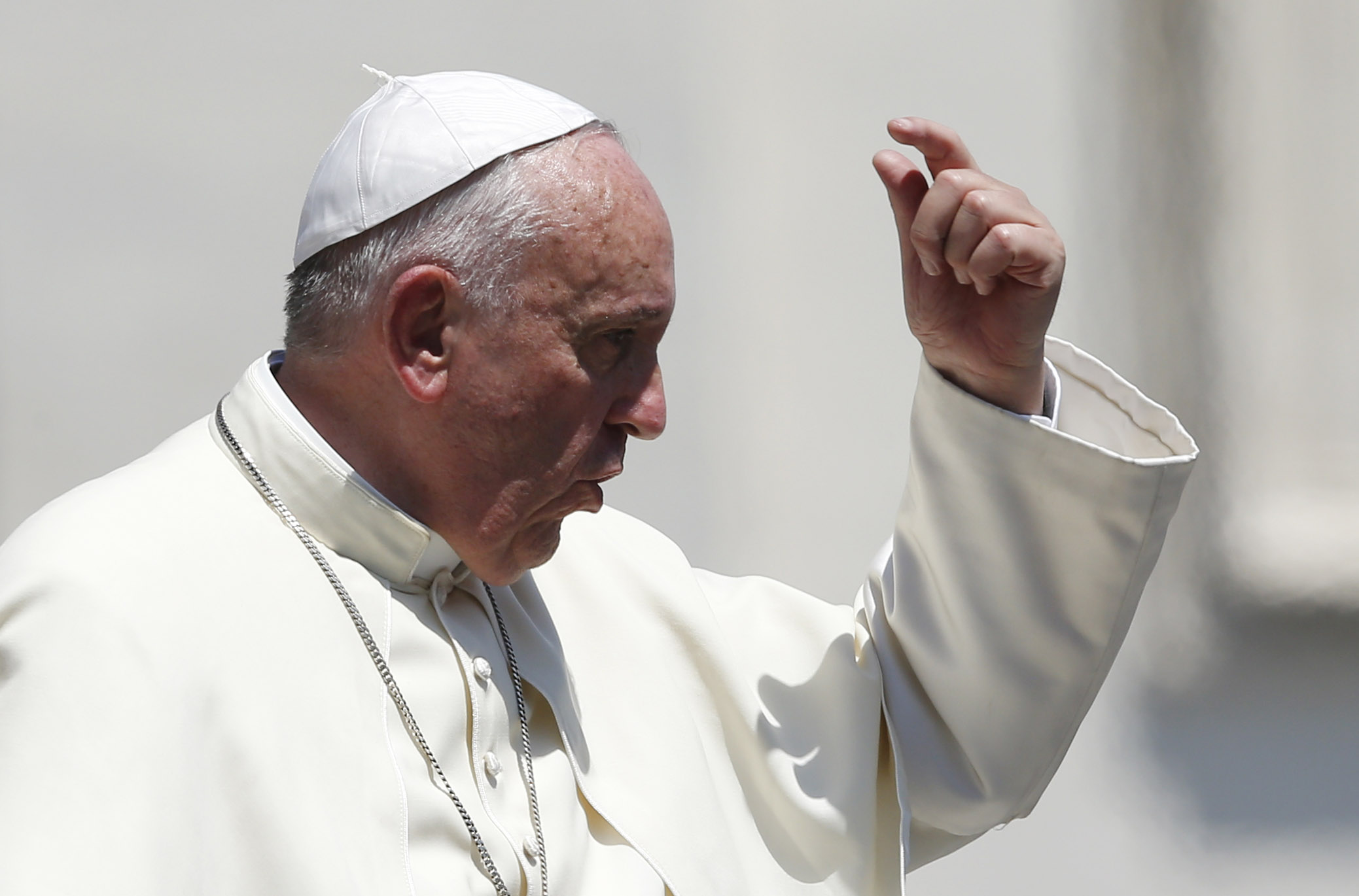 Pope Francis gestures as he leaves his general audience in St. Peter's Square at the Vatican June 10. (CNS/Paul Haring)