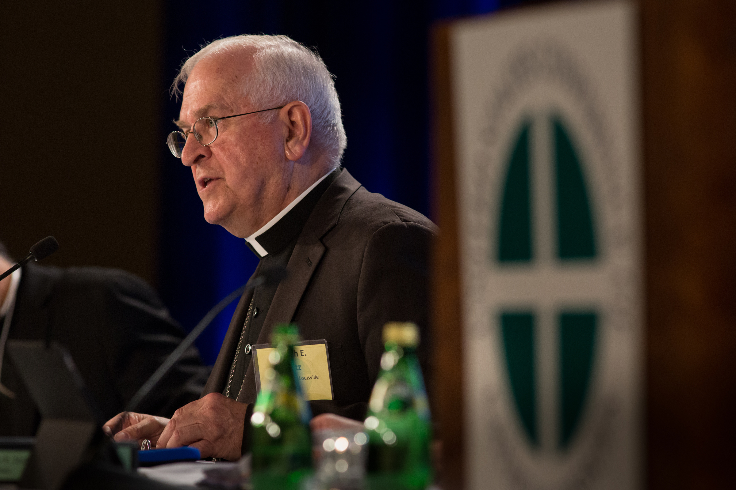 Archbishop Joseph Kurtz of Louisville, Ky., president of the U.S. Conference of Catholic Bishops speaks June 10 during the annual spring general assembly of the U.S. Conference of Catholic Bishops in St. Louis. (CNS/St. Louis Review/Lisa Johnston)