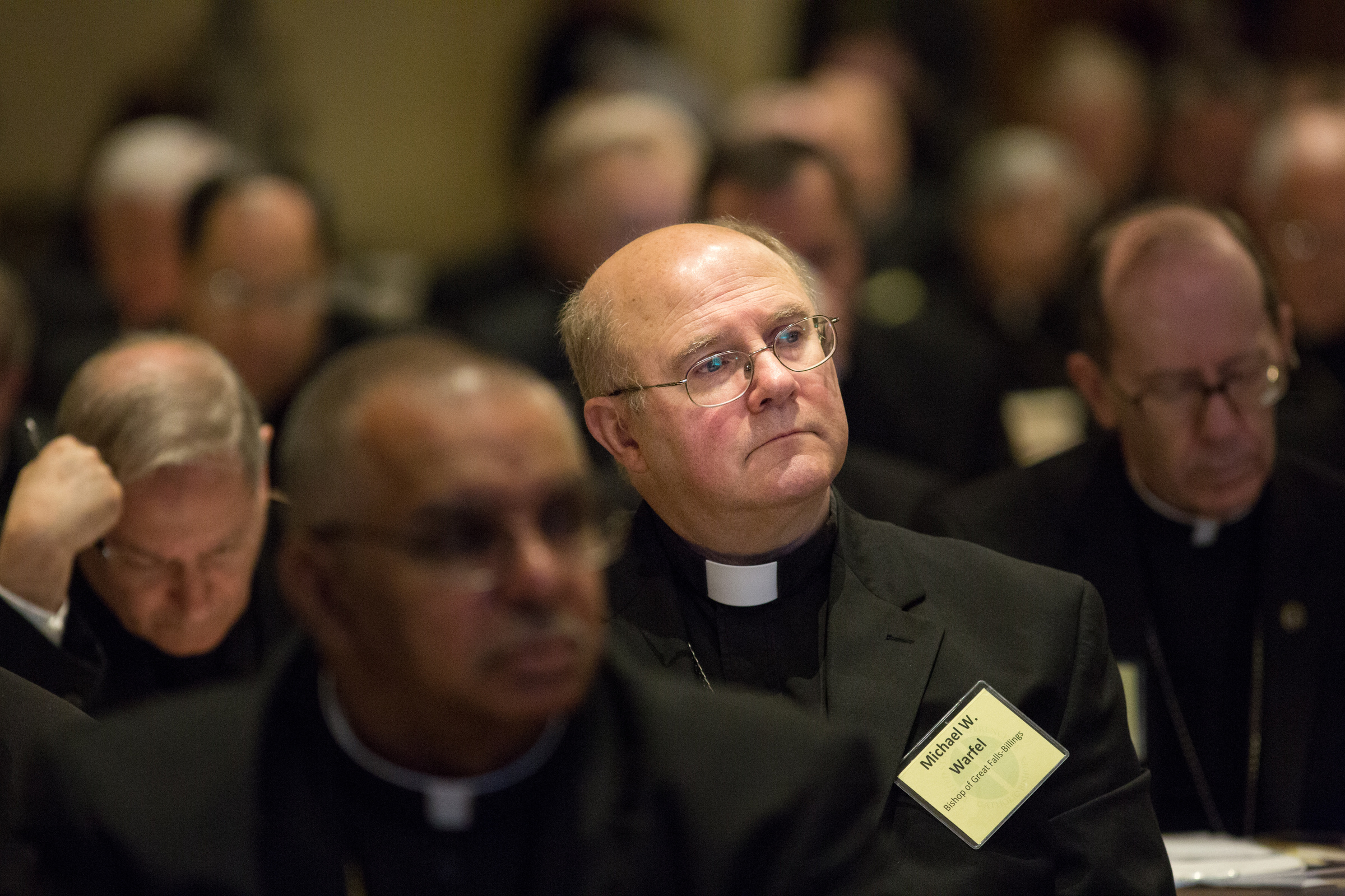 Bishop Michael Warfel of Great Falls-Billings, Mont., listens to speeches Wednesday during the annual spring general assembly of the U.S. Conference of Catholic Bishops in St. Louis. (CNS/St. Louis Review/Lisa Johnston)