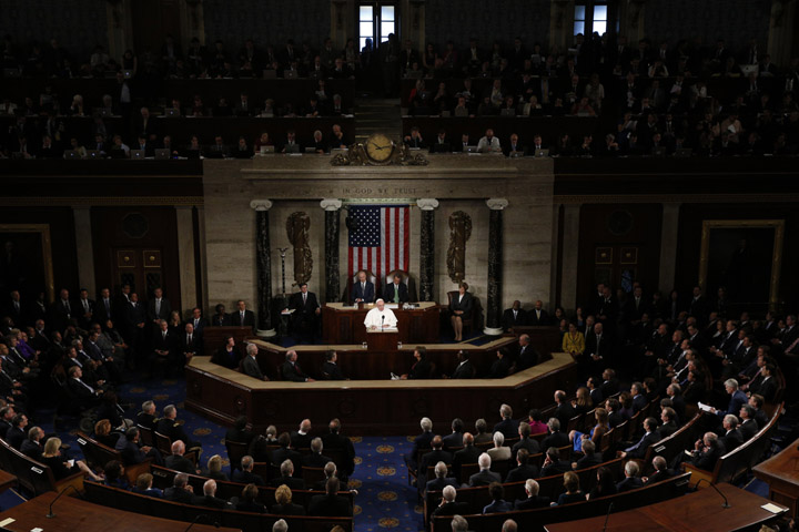 Pope Francis addresses a joint meeting of Congress at the U.S. Capitol in Washington Sept. 24. (CNS photo/Paul Haring)