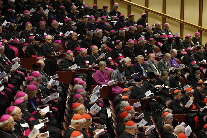 Cardinals, bishops and other delegates attend a session of the Synod of Bishops on the family at the Vatican Oct. 15. (CNS/Paul Haring)