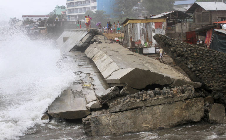 Typhoon wreckage of a Philippines seawall project is shown Oct. 19 in Ilocanos Norte, a neighborhood of San Fernando. (CNS photo/TJ Corpuz, Reuters)