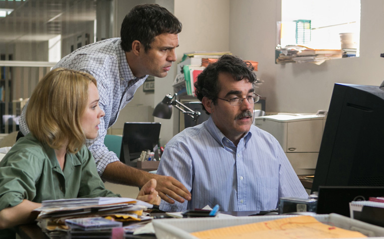 Rachel McAdams, Mark Ruffalo and Brian d'Arcy James star in a scene from the movie "Spotlight." (CNS/Open Road Films)