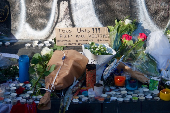 A memorial at the Place de la Republique in Paris Nov. 15. (CNS/Lucie Brousseau