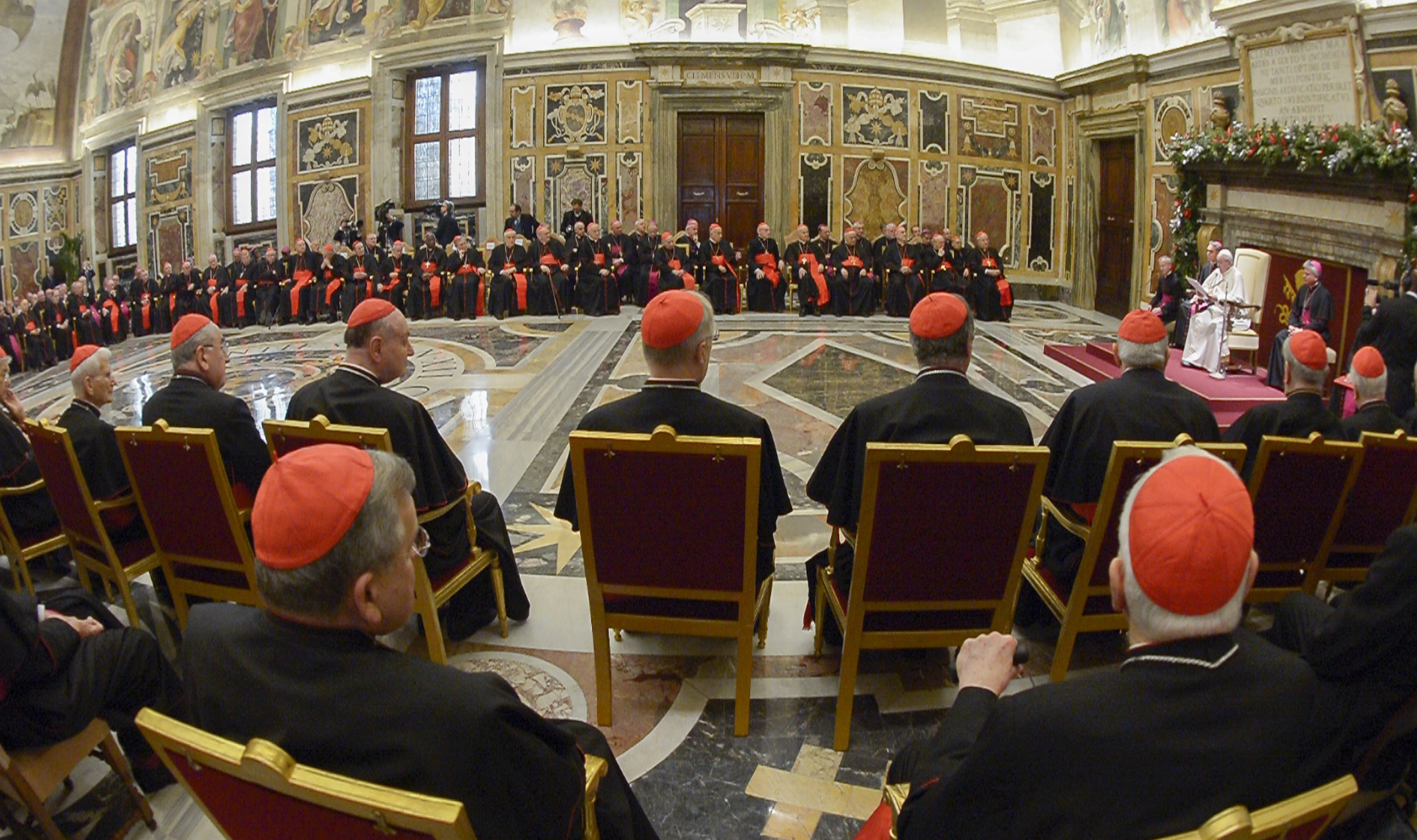 Pope Francis speaks to the Roman Curia in the Clementine Hall of the Apostolic Palace at the Vatican Dec. 21. (CNS/L'Osservatore Romano, handout)