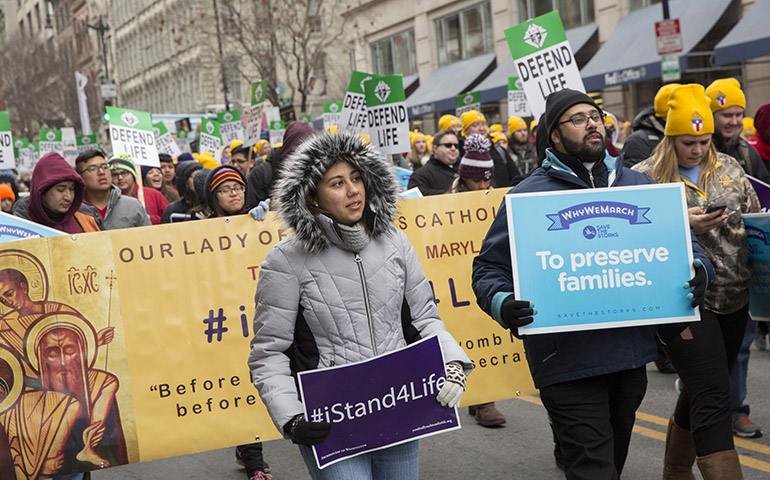 Parishioners from Our Lady of Sorrows Catholic Church in Takoma Park, Md., march during the March for Life in Washington Jan. 22. (CNS/Jaclyn Lippelmann, Catholic Standard)