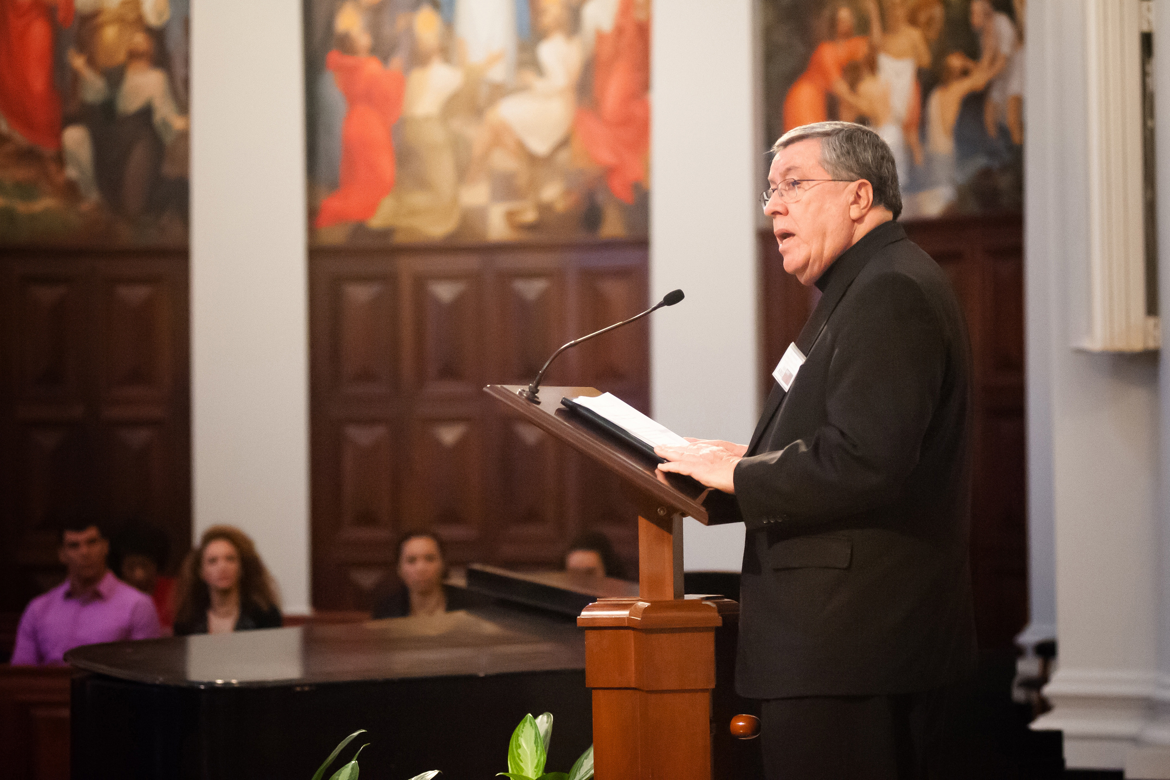 Bishop Robert Baker of Birmingham, Ala., speaks March 3 during a conference on "Black & White in America: How Deep the Divide?" conference at Samford University in Birmingham. (CNS/One Voice/Mary D. Dillard) 