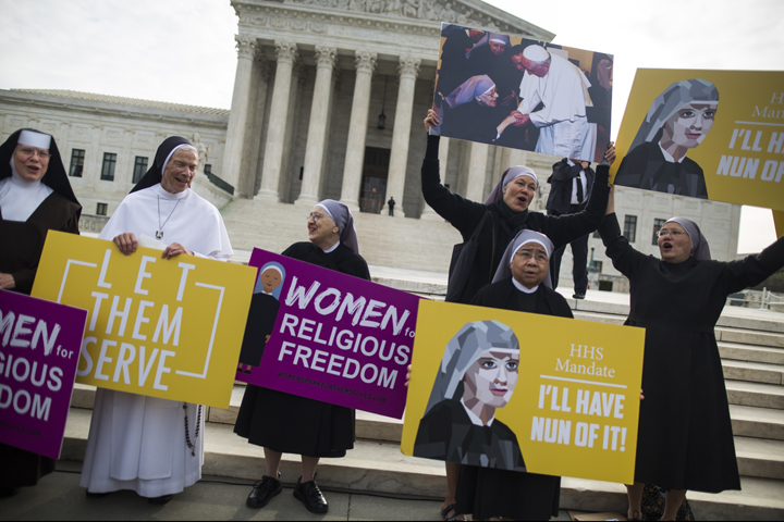 Women religious demonstrate March 23 against the Affordable Care Act's contraceptive mandate outside the U.S. Supreme Court in Washington. (CNS/Jim Lo Scalzo, EPA)