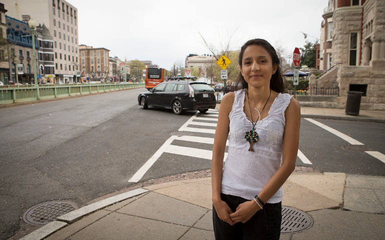 Bertha Isabel Zuniga Caceres, daughter of slain environmental rights activist Berta Caceres of Honduras, poses for a photo in Washington April 4. (CNS photo/Tyler Orsburn)