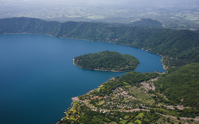 An aerial picture taken in 2008 of Lake Quatepeque in El Salvador. (CNS/Octavio Duran)