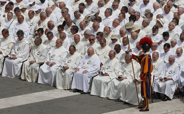 Deacons attend Pope Francis' celebration of a Mass for the Jubilee of Deacons in St. Peter's Square at the Vatican May 29. The Mass was a celebration of the Holy Year of Mercy. (CNS/Paul Haring)