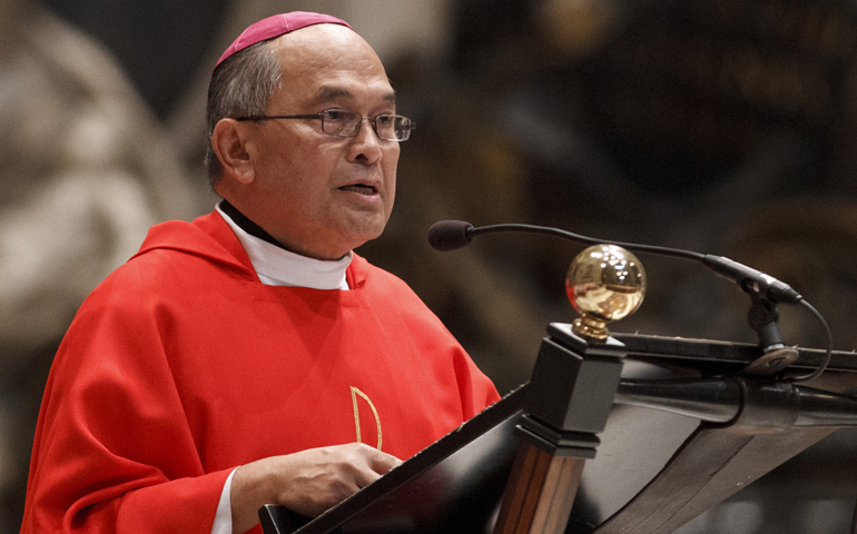 Archbishop Anthony Apuron of Agana, Guam, pictured in a 2012 photo at the Vatican. (CNS/Paul Haring)