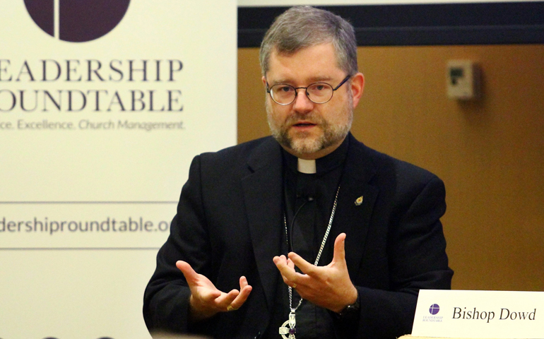 Montreal Auxiliary Bishop Thomas Dowd speaks June 30 in Philadelphia about what his archdiocese has learned by changing its managerial practices. (CNS/Sarah Webb, CatholicPhilly.com)