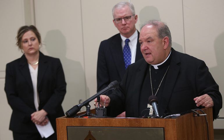 Archbishop Bernard Hebda of St. Paul and Minneapolis addresses the media at a news conference July 20. (CNS/Dave Hrbacek, The Catholic Spirit)