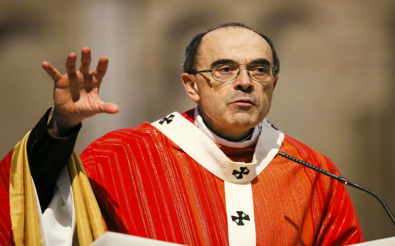 French Cardinal Philippe Barbarin is pictured in this March 25, 2016 photo while attending a Good Friday Mass in the cathedral in Lyon, France. On Aug. 1, 2016, prosecutors dropped an investigation into accusations that he covered up acts of sexual abuse by an archdiocesan priest. (CNS photo/Robert Pratta, Reuters)