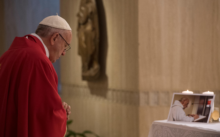 Pope Francis celebrates a memorial Mass for Fr. Jacques Hamel at the Vatican Sept. 14. (CNS/L'Osservatore Romano)