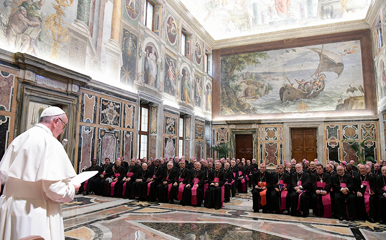 Pope Francis speaks during a meeting with nuncios Sept. 17 at the Vatican. (CNS/L'Osservatore Romano, handout)
