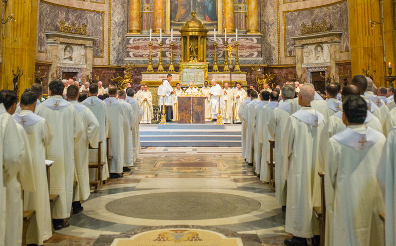 Jesuit delegates attend the opening Mass for the general congregation of the Society of Jesus at the Church of the Gesu in Rome Oct. 2, 2016. (CNS/Don Doll, SJ) 
