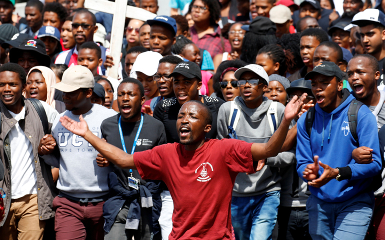 Students from the University of Cape Town, South Africa, march during an Oct. 5 protest demanding free tertiary education.