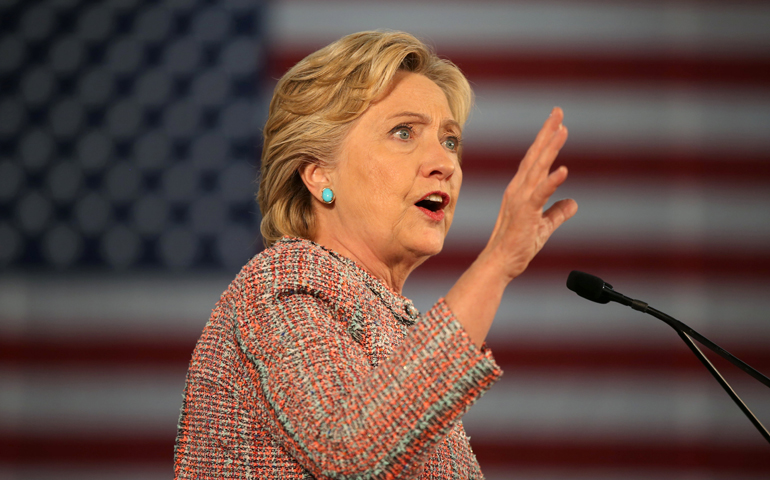 U.S. Democratic presidential nominee Hillary Clinton speaks during an Oct. 11 rally at Miami Dade College. (CNS/Lucy Nicholson, Reuters)