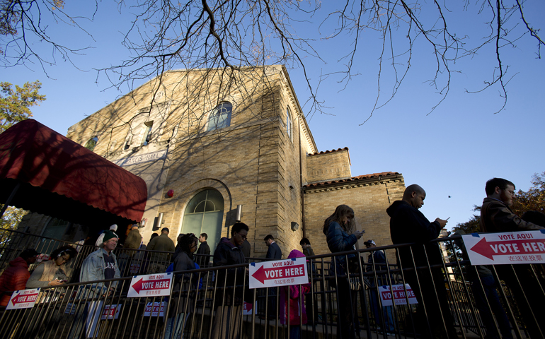 Voters wait in line outside St. Francis Hall in Washington Nov. 8. (CNS/Tyler Orsburn)