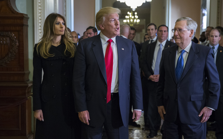 President-elect Donald Trump is seen with Melania Trump and Senate Majority Leader Mitch McConnell, in Washington, Nov. 10.(CNS/Shawn Thew, EPA)