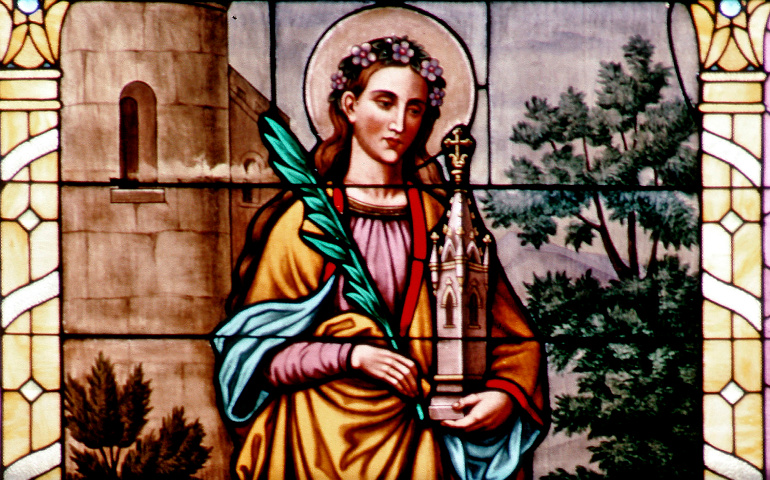 A stained glass window of St. Barabara is seen at the Basilica of St. Stanislaus Kostka in Winona, Minn. (CNS / courtesy The Crosiers)