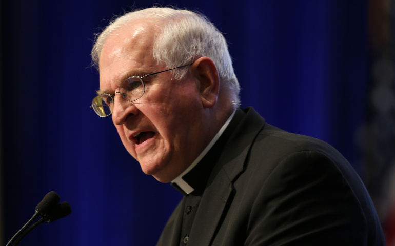 Archbishop Joseph Kurtz of Louisville, Ky., outgoing president of the U.S. Conference of Catholic Bishops, gives his final address Nov. 14, during the annual fall general assembly of the bishops in Baltimore. (CNS/Bob Roller)