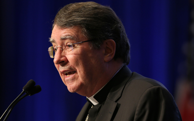 Archbishop Christophe Pierre, apostolic nuncio to the United States, speaks Nov. 14 during the annual fall general assembly of the U.S. Conference of Catholic Bishops in Baltimore. (CNS/Bob Roller)