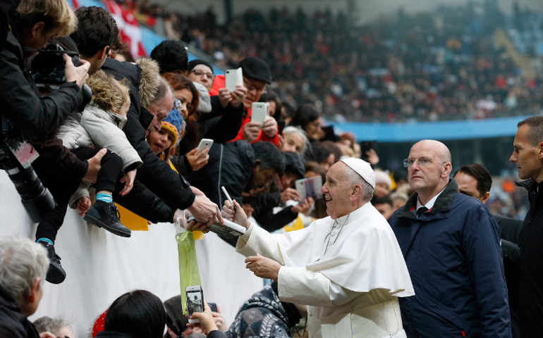 Pope Francis on a recent trip to Sweden. (CNS/Paul Haring) 