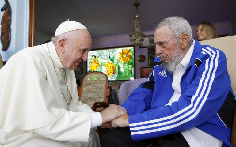 Pope Francis and former Cuban President Fidel Castro meet in Havana Sept. 20, 2015. (CNS photo/Alex Castro, AIN handout via Reuters)