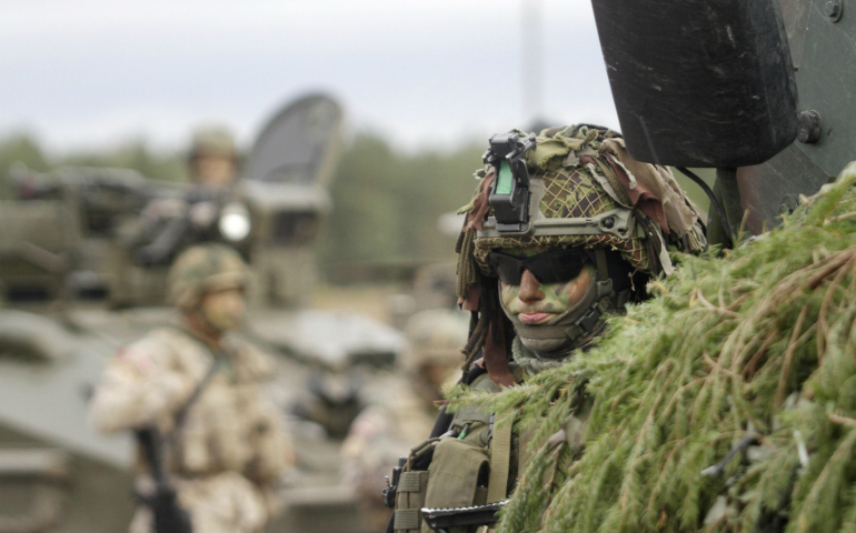 An Estonian soldier takes part in training in Adazi, Latvia, Oct. 31. (CNS photo/Valda Kalnina, EPA)