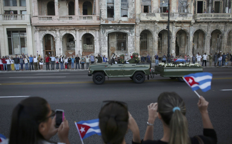 A military vehicle in Havana transports the ashes of the late Cuban President Fidel Castro Nov. 30. (CNS photo/Alexandre Meneghini, Reuters) 