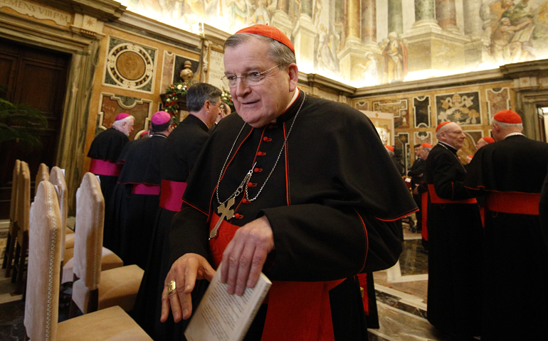 Cardinal Raymond Burke leaves an audience led by Pope Francis Dec. 22, 2016, in Clementine Hall of the Apostolic Palace at the Vatican. (CNS/Paul Haring)