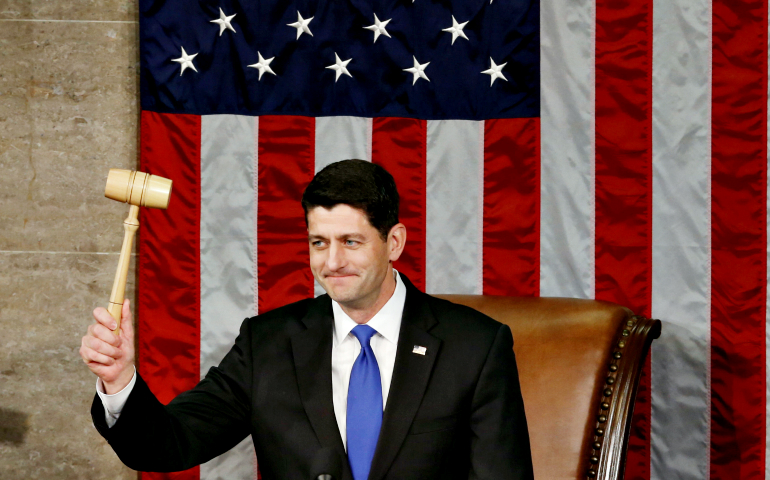House Speaker Paul Ryan raises the gavel during the opening session of the new Congress on Capitol Hill in Washington Jan. 3. (CNS/Reuters/Jonathan Ernst)