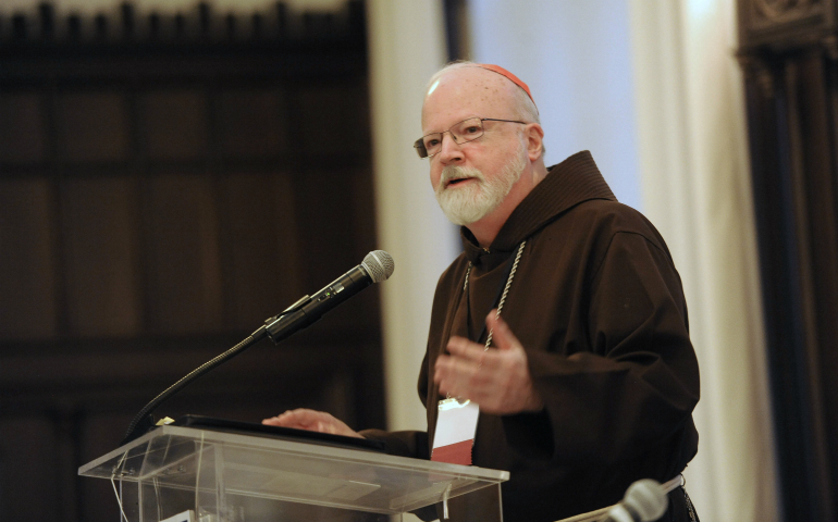 Boston Cardinal Sean P. O'Malley speaks at a conference, "Erroneous Autonomy: The Dignity of Work," Jan. 10 at The Catholic University of America in Washington. (CNS photo/Dana Rene Bowler, The Catholic University of America)