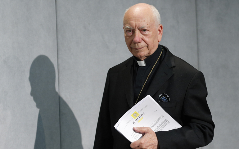 Francesco Coccopalmerio, president of the Pontifical Council for Legislative Texts, arrives for a Vatican press conference in this Sept. 8, 2015, file photo. (CNS/Paul Haring)