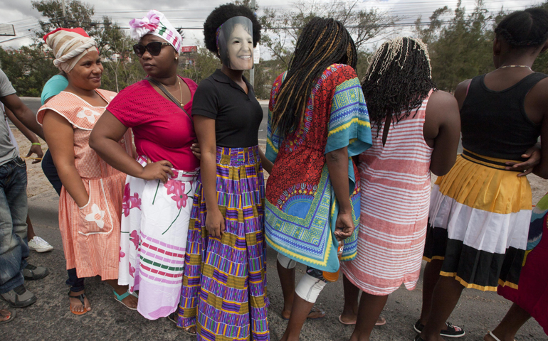 Women in Tegucigalpa, Honduras, protest the 2016 murder of environmental activist Berta Cáceres March 1. (CNS/Gustavo Amador, EPA)