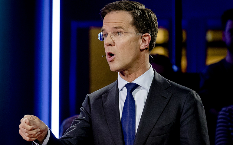 Dutch Prime Minister Mark Rutte is seen during the last TV debate in The Hague, Netherlands, March 14, a day before the country's parliamentary elections. (CNS/EPA/Robin Van Lonkhuijsen)