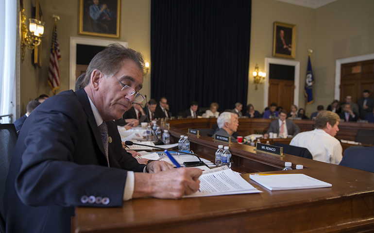 Rep. Jim Renacci, R-Ohio, takes notes as he listens to House Budget Committee lawmakers deliver statements on the American Health Care Act during a March 16 hearing on Capitol Hill in Washington. (CNS/Shawn Thew, EPA)