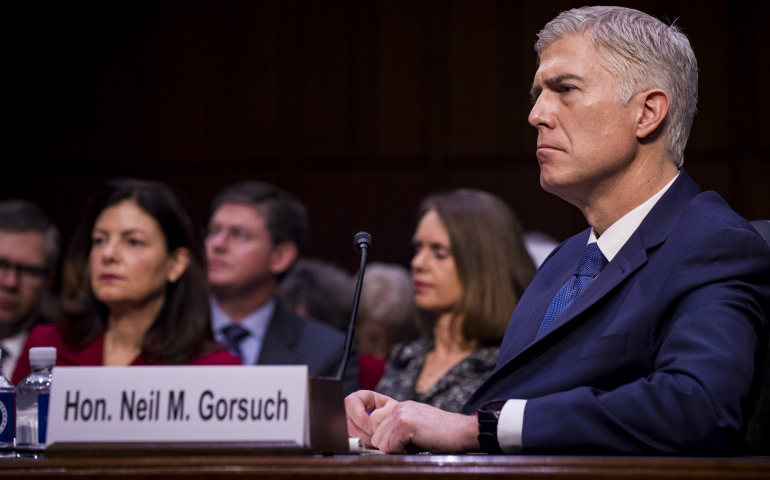 Judge Neil Gorsuch, President Donald Trump's nominee for the U.S. Supreme Court, attends his Senate Judiciary Committee confirmation hearing on Capitol Hill March 20 in Washington. (CNS photo/Pete Marovich, EPA)