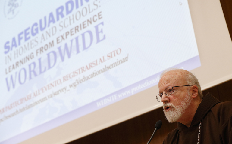 Cardinal Sean O'Malley speaks during a seminar on safeguarding children at the Pontifical Gregorian University in Rome March 23. (CNS/Paul Haring)