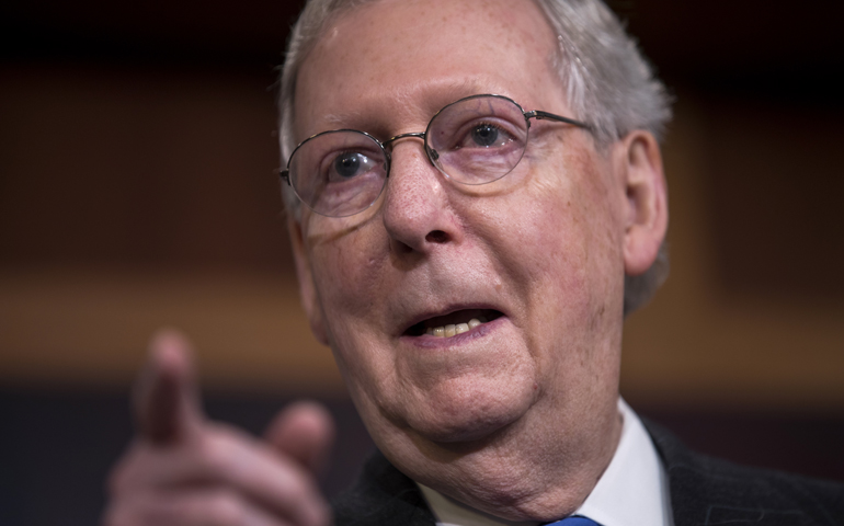 U.S. Senate Majority Leader Mitch McConnell, R-Ky., speaks to the media April 7.