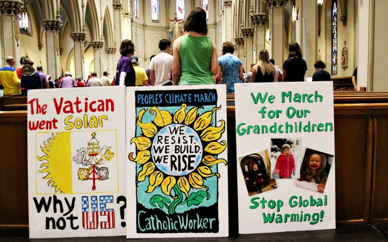 Faithful gather at St. Dominic Church in Washington prior to the start of the People's Climate March April 29. (CNS/Dennis Sadowski)  