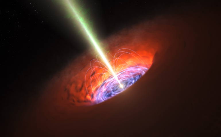 An artist's rendition of a supermassive black hole found at the center of many galaxies is seen in this April 16, 2015, European Southern Observatory image. (CNS photo/European Southern Observatory via EPA)