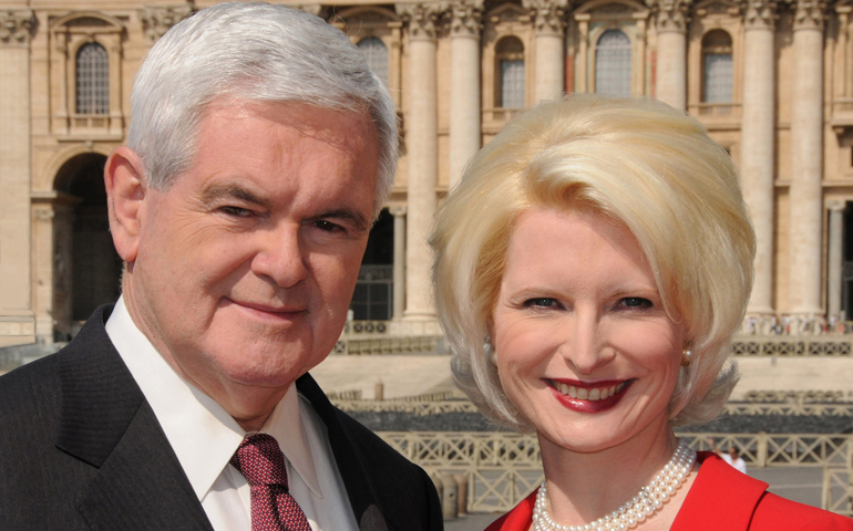 Former U.S. House Speaker Newt Gingrich poses with his wife, Callista, outside St. Peter's Basilica at the Vatican in 2009.